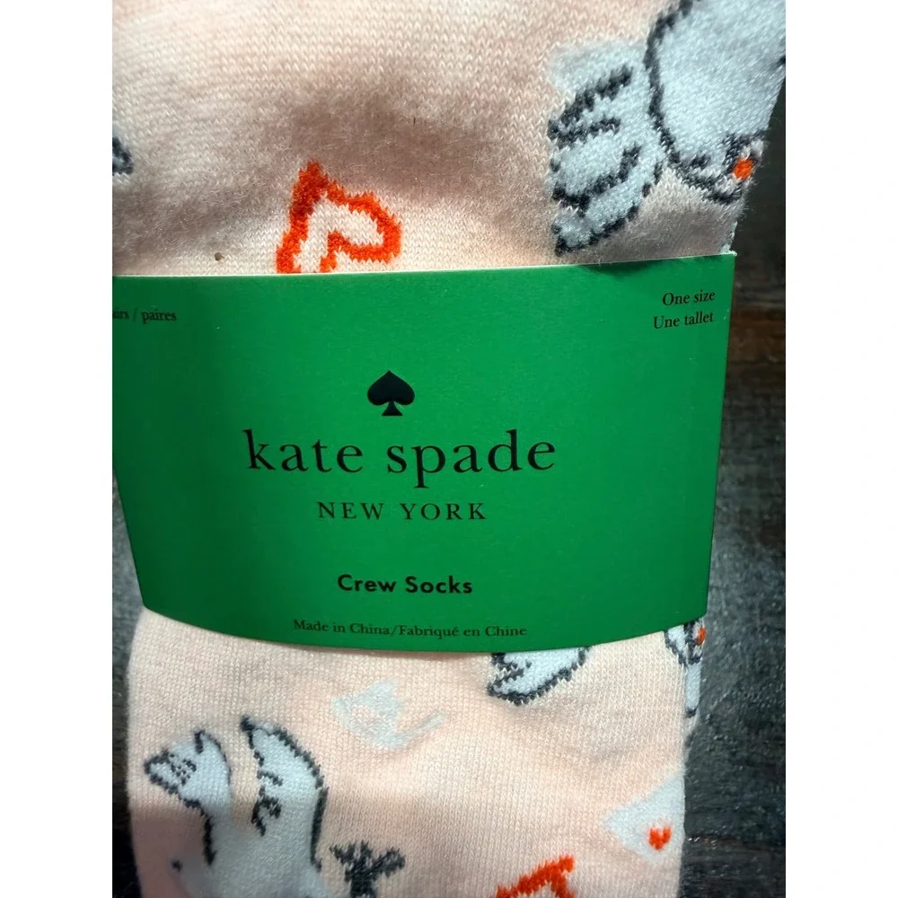 Kate‎ Spade New York 3 Pack Crew Socks Pink Bird Heart Red White One Size